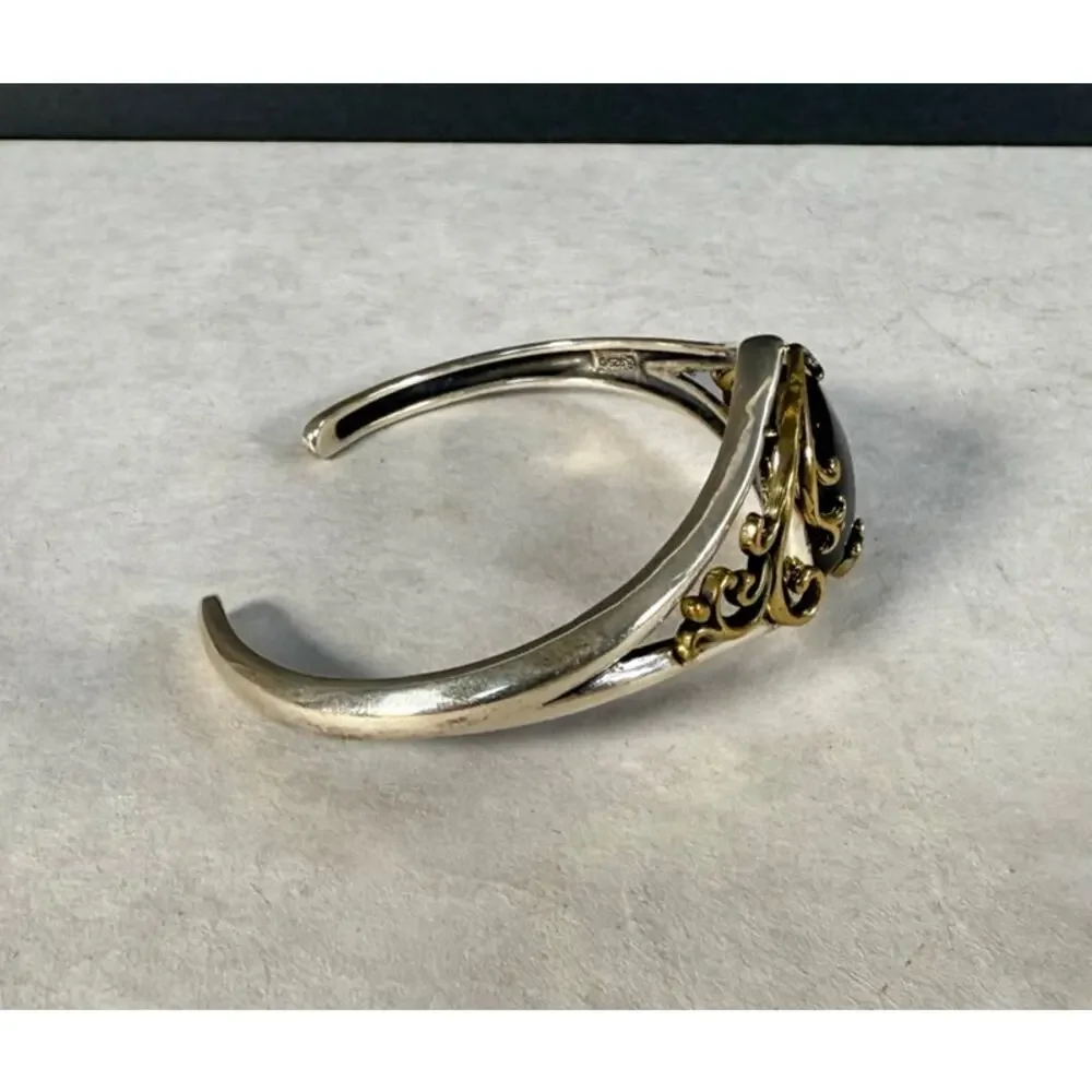 Carolyn Pollack Sterling Silver Brass Gold Sheen Obsidian Cuff Bracelet 925